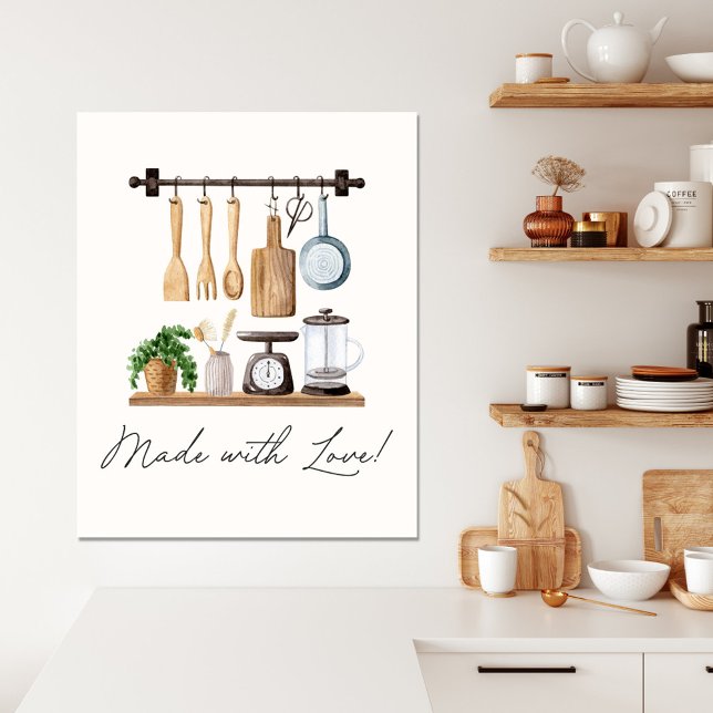 Watercolor Kitchen Utensils Cooking Quote Canvas Print (In situ kitchen)
