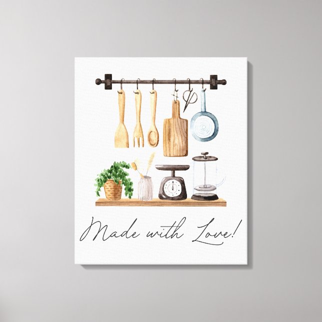 Watercolor Kitchen Utensils Cooking Quote Canvas Print (Front)