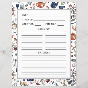 Watercolor Kitchen Utensils Recipe Binder Page
