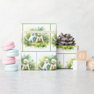 Watercolor Kitten and Puppy Wrapping Paper