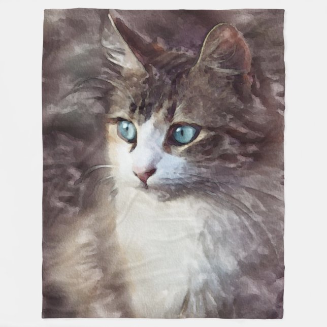 Watercolor Kitten Fleece Blanket (Front)