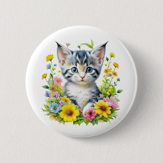 Watercolor Kitten Flowers Christmas 6 Cm Round Badge (Front)