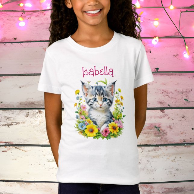 Watercolor Kitten Flowers Personalised T-Shirt (Creator Uploaded)