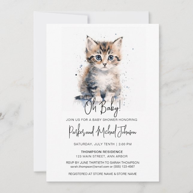 Watercolor Kitten Gender Neutral Baby Shower Invitation (Front)