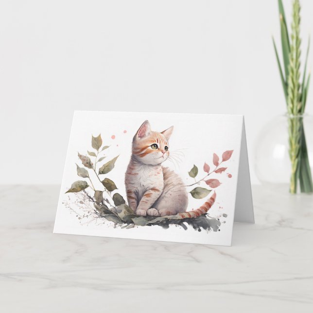 Watercolor Kitten Get Well Soon Card (Front)