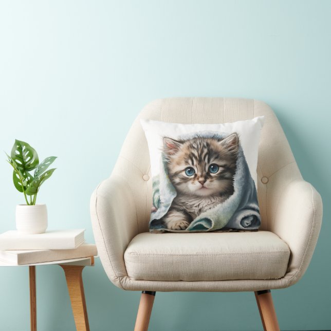 Watercolor Kitten Under Blanket Cushion (Chair)
