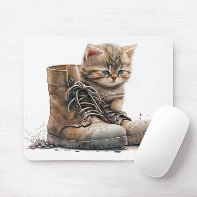 Watercolor Kitten With Old Shoes Mouse Pad (With Mouse)