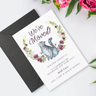 Watercolor Kitty Cat We've Moved Announcement