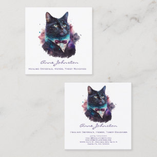 Watercolor Kitty Wearing a Suit Square Business Card