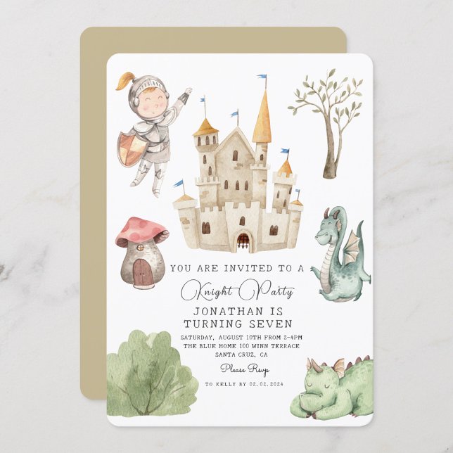 Watercolor Knight Dragon Castle Boy  Birthday  Invitation (Creator Uploaded)
