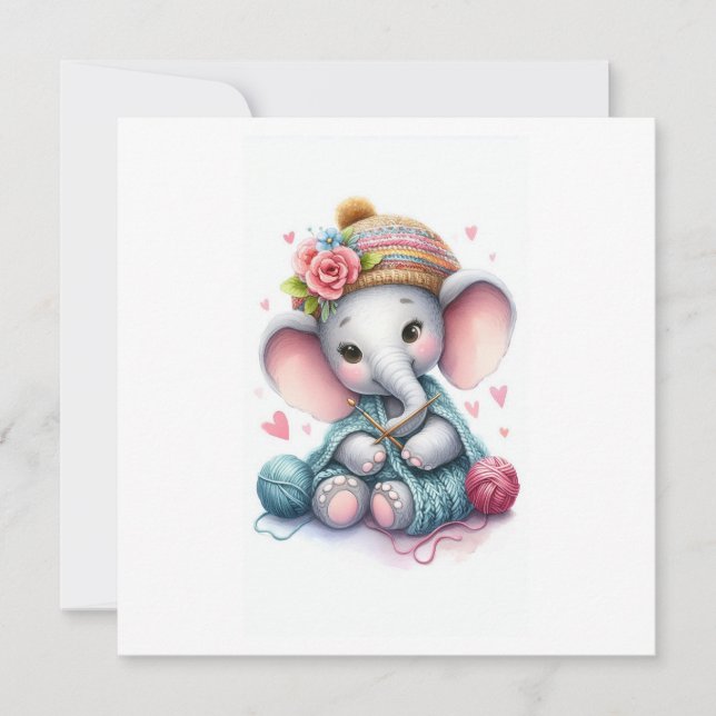 Watercolor knitting elephant (Front)