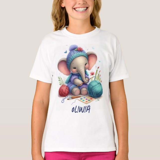 Watercolor knitting elephant T-Shirt (Front)
