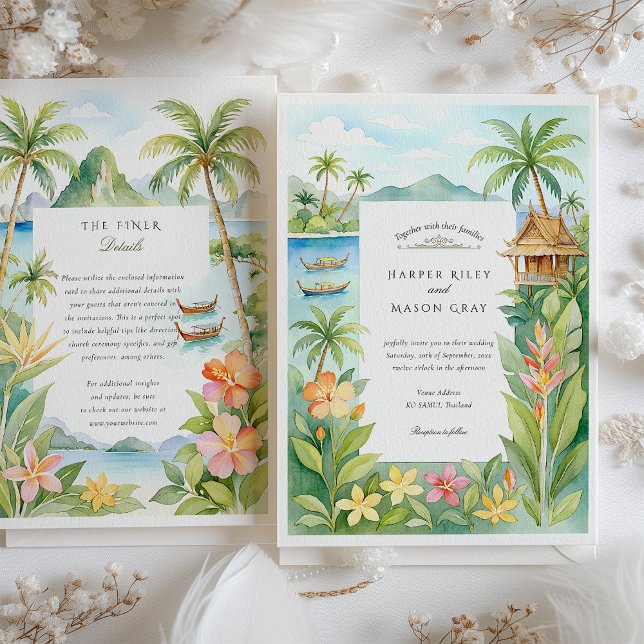 Watercolor Ko Samui Thailand Destination Wedding Invitation (Creator Uploaded)