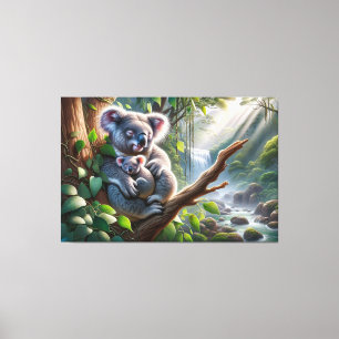 Watercolor Koala and Baby Joey in a Tree Painting Canvas Print