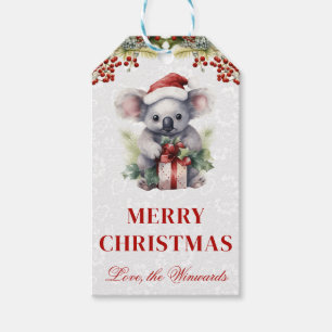 Watercolor Koala and Winter Holly Christmas Gift Tags