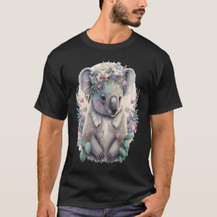 Watercolor Koala Bear Flower Crown Floral Animal T-Shirt