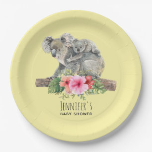 Watercolor Koala Bears Cute Mom & Baby Baby Shower Paper Plate