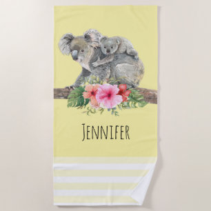 Watercolor Koala Bears Cute Mum & Baby Beach Towel