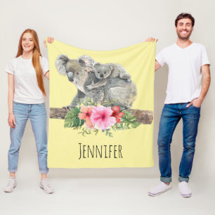 Watercolor Koala Bears Cute Mum & Baby Fleece Blanket