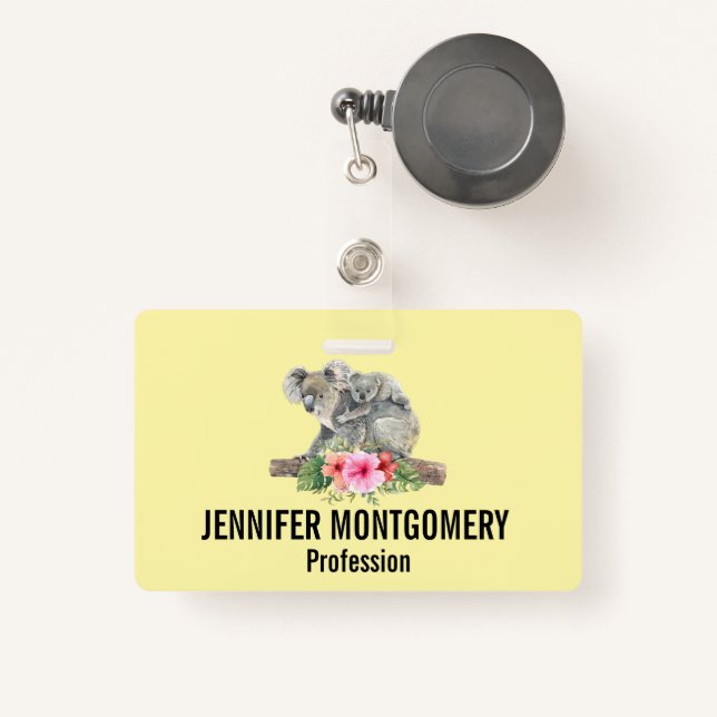 Watercolor Koala Bears Cute Mum & Baby ID Badge (Front with Retractable)