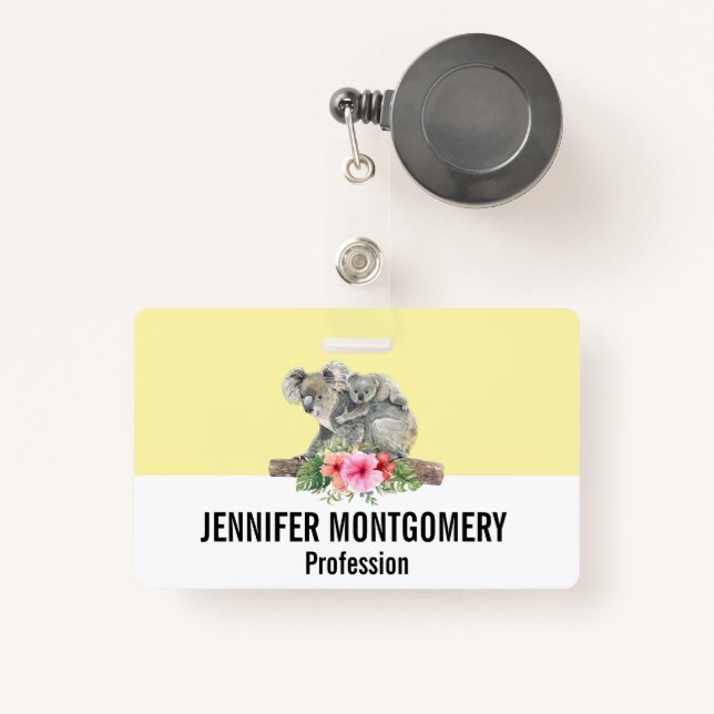 Watercolor Koala Bears Cute Mum & Baby ID Badge (Front with Retractable)