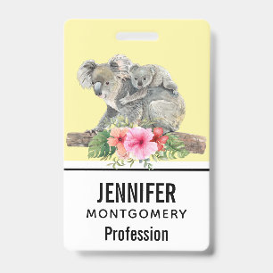 Watercolor Koala Bears Cute Mum & Baby ID Badge