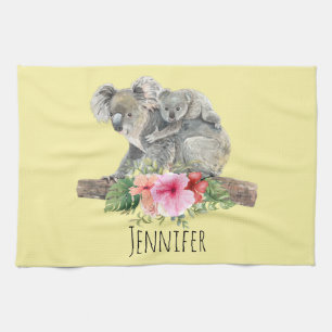 Watercolor Koala Bears Cute Mum & Baby Tea Towel