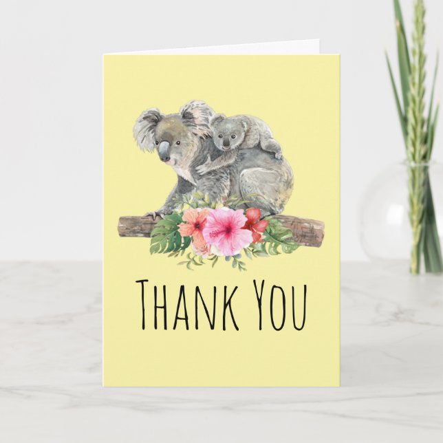 Watercolor Koala Bears Cute Mum & Baby Thank You Card (Front)