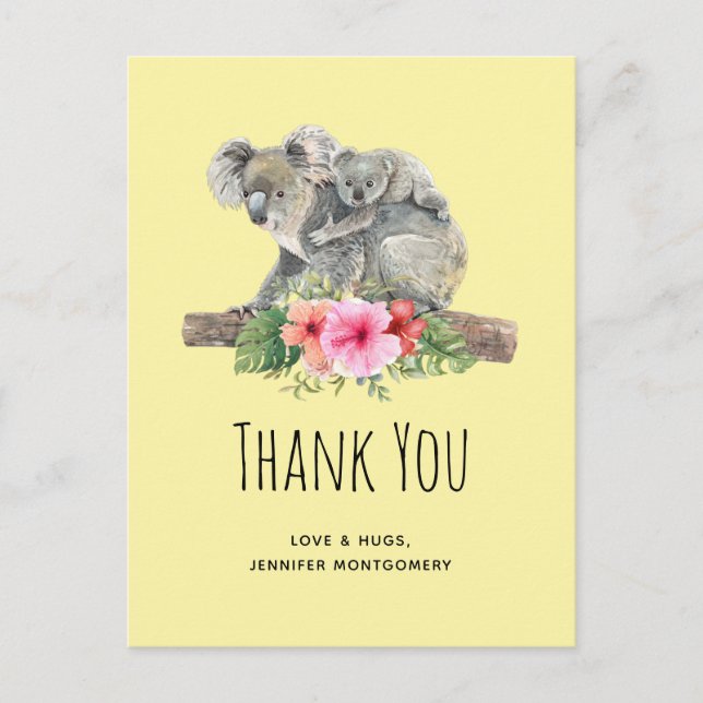 Watercolor Koala Bears Cute Mum & Baby Thank You Postcard (Front)
