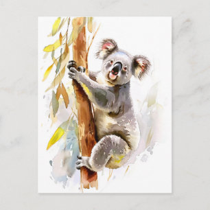 Watercolor Koala Climbing Eucalyptus Postcard