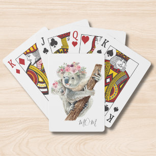 Watercolor Koala Mum Baby Floral Crown Playing Cards