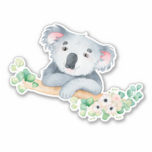 Watercolor koala on branch with gum leaves vinyl