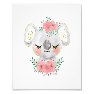 Watercolor Koala with Florals Photo Print