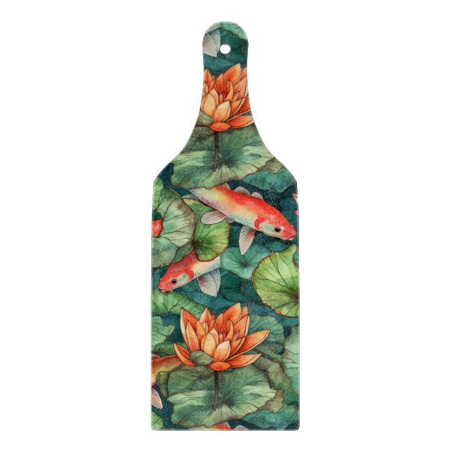 Watercolor Koi and Water Lilies Cutting Board (Front)