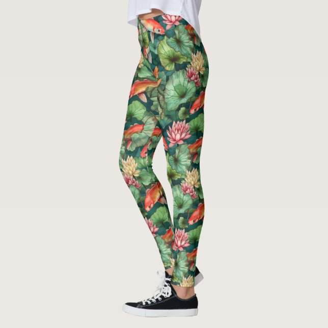 Watercolor Koi and Water Lilies Leggings (Left)