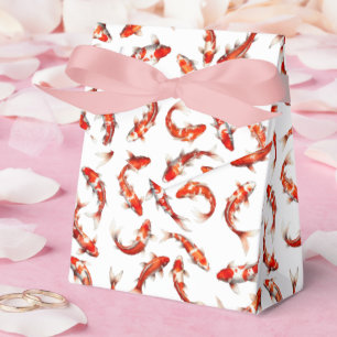 Watercolor koi carp artwork in red & white favour box
