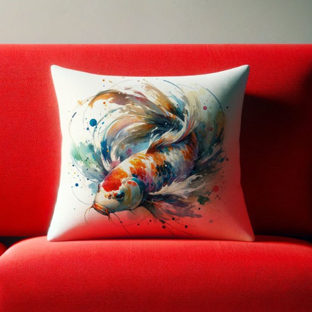 Watercolor Koi Fish Art Pillows (Koi fish art watercolor drawing pillow.)