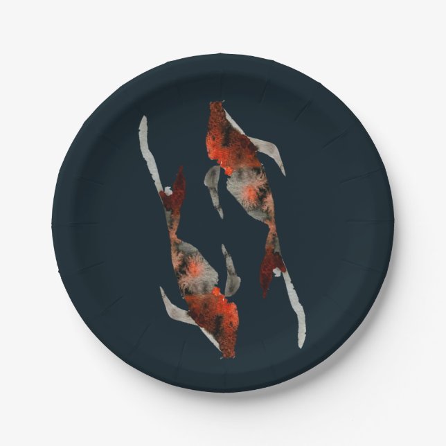 Watercolor koi fish illustration paper plate (Front)