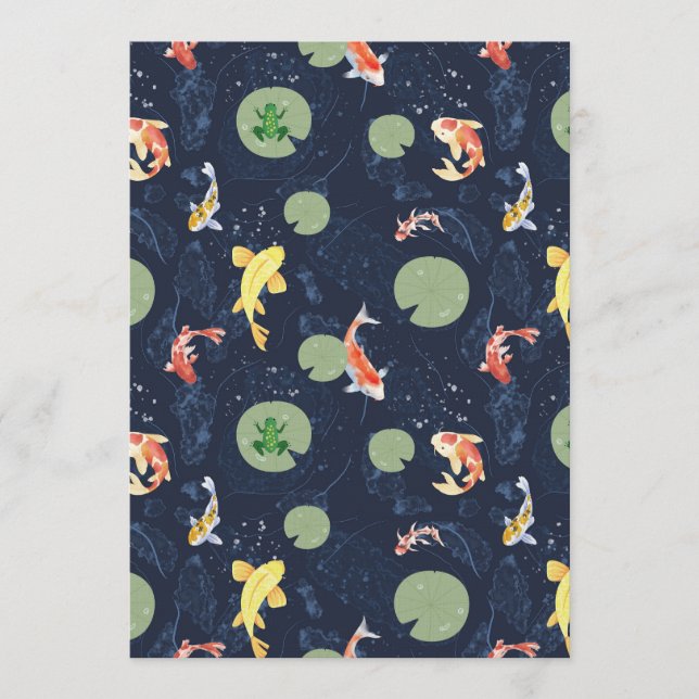 Watercolor Koi Fish Pond Seamless Pattern Invitation (Front)