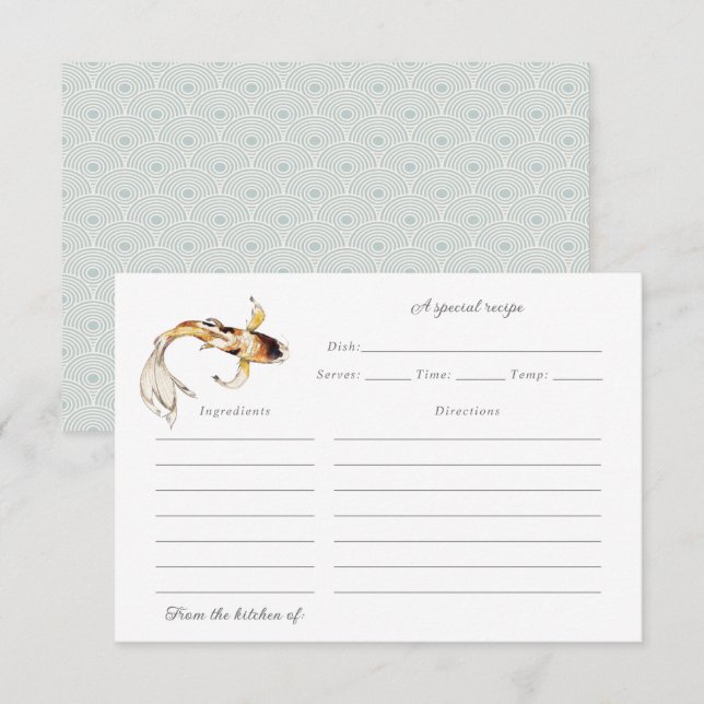watercolor koi fish recipe card (Front/Back)