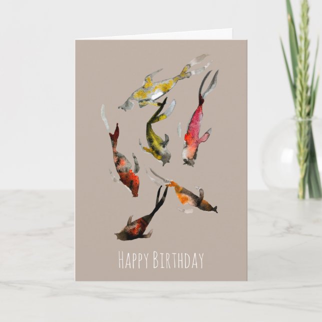 Watercolor koi fish red brown gold card (Front)