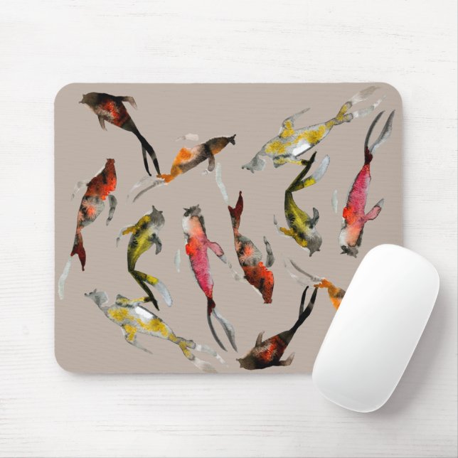 Watercolor koi fish red brown gold mouse pad (With Mouse)