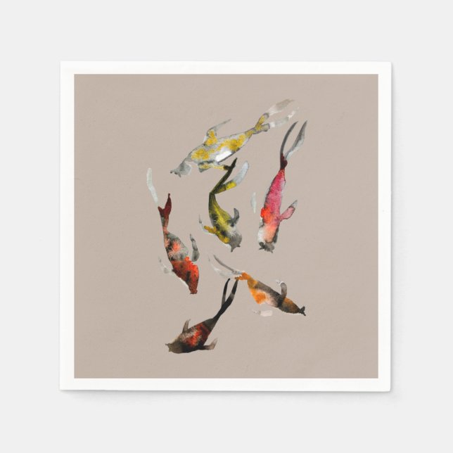 Watercolor koi fish red brown gold napkin (Front)
