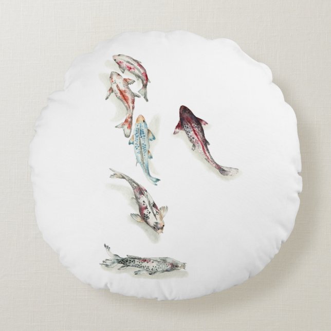 Watercolor Koi Fish Round Cushion (Front)