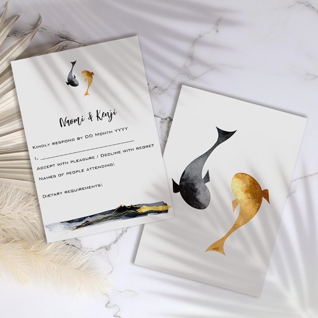 Watercolor Koi Fish Wedding RSVP Card (Creator Uploaded)