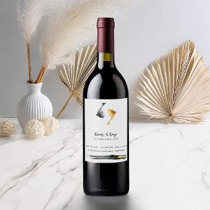 Watercolor Koi Fish Wedding Wine Label