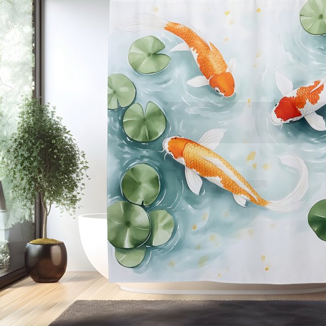 Watercolor Koi Pond Serenity Japanese Style Shower Curtain (Creator Uploaded)