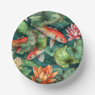 Watercolor Koi & Water Lilies Paper Bowls Plate