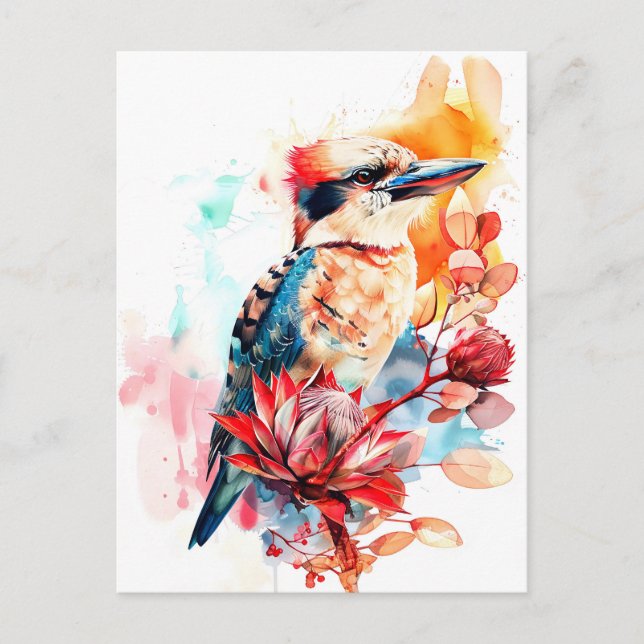 Watercolor Kookaburra on Protea Postcard (Front)