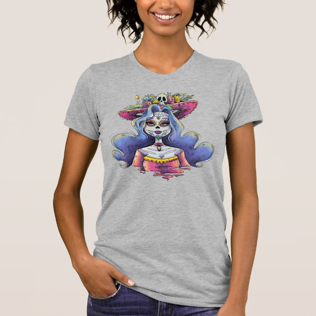 Watercolor La Catrina, blue hard T-Shirt (Front)